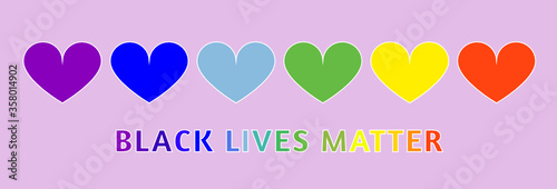 Black Lives Matter. The Heart with Color of Peace Flag. Equality of races and skin colors.