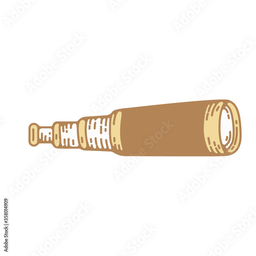 telescope hand drawn vector illustration in engraving vintage style. for logo design and branding, isolated design asset