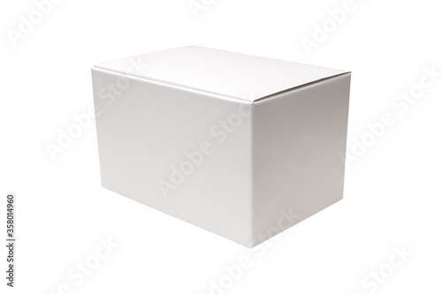 Blank gift box isolated on white background. Empty cardboard. Blank mock up with cut out.