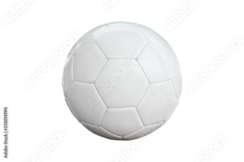 Classic leather soccer ball isolated on white background. Traditional white football equipment to play a competitive game. This photo can be used for sport concept.