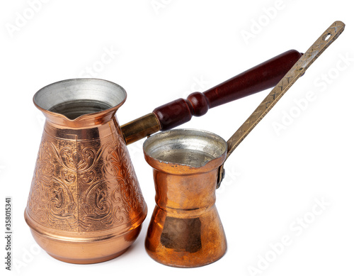 Copper turk with handle isolated on white photo