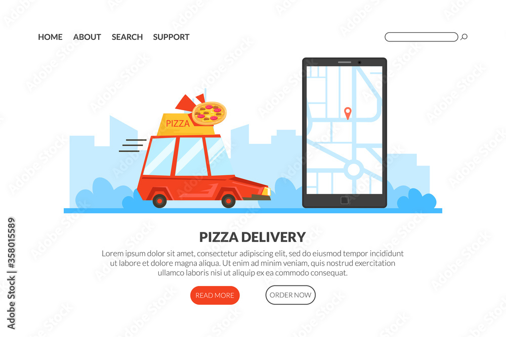 Pizza Delivery Landing Page Template, Traditional Italian Food Express Delivery, Online Ordering and Catering Service Mobile App, Homepage Vector Illustration