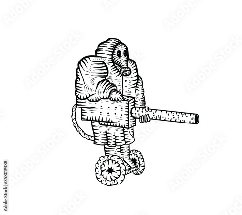 Sanitizer on a self-balancing scooter. Coronavirus and pandemic. Vector illustration on a white background