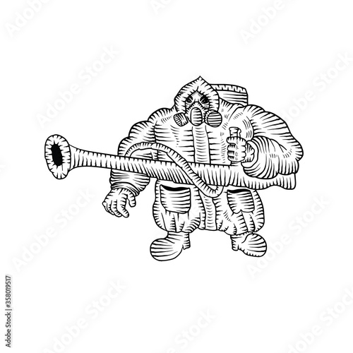 Exterminator. Coronavirus and pandemic. Vector illustration on white background