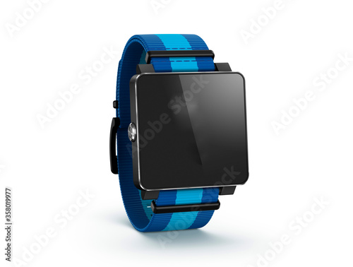 digital watch with blue strap isolated on white 