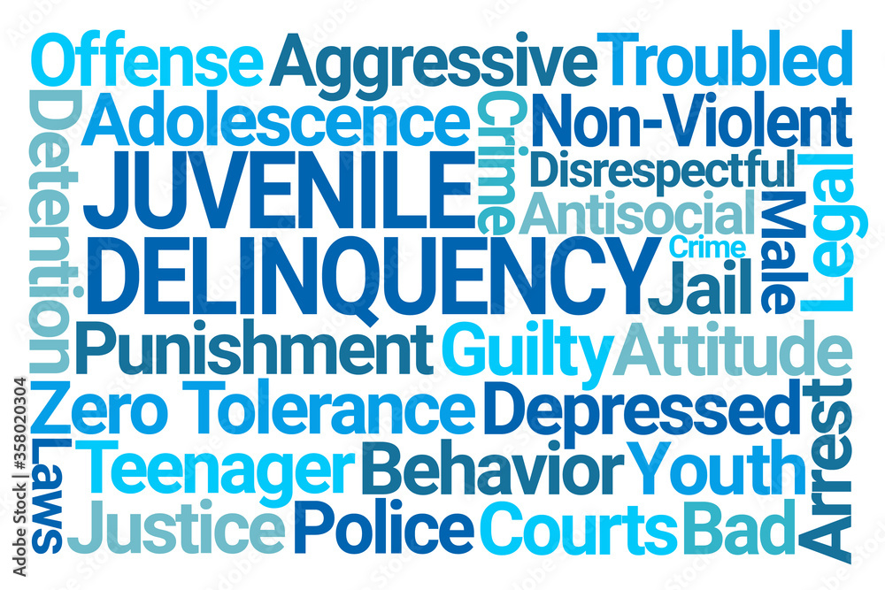 Juvenile Delinquency Word Cloud on White Background Juvenile Delinquency Word Cloud on White Background