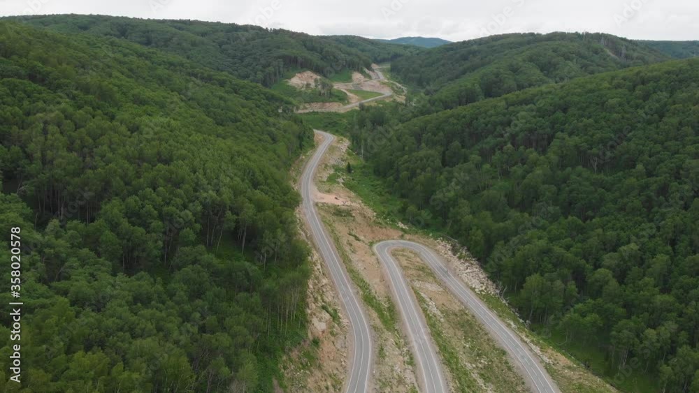 Aerial 4k drone video of top vew of winding road in the mountains, Altai Krai, Western Siberia, Russia. Road to Resort town Belokurikha 2 Aerial 4k drone video of top vew of winding road in the mountains, Altai Krai, Western Siberia, Russia. Road to Resort town Belokurikha 2