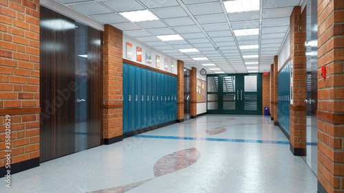 Vászonkép School corridor interior. 3d illustration