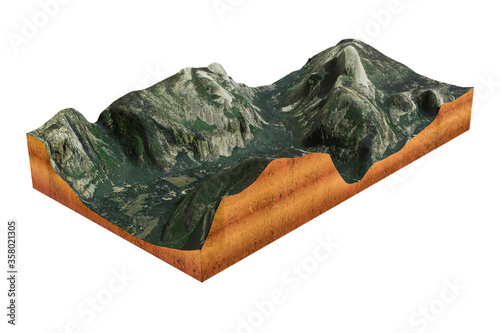 3D rendering Realistic 3D Map of Yosemite National Park in California, United States