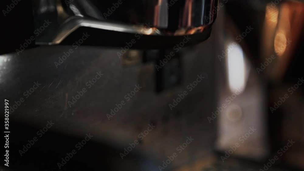 Preparing Coffee Machine Hand Close Up Detail Slow Motion