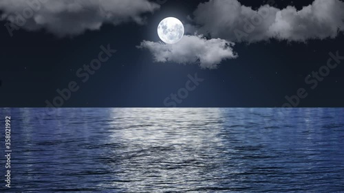 Moon over the sea Ocean waves under moonlight 4K photo