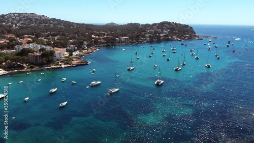 Santa Ponsa - Aerial view of yachts moored in the coast of Mallorca. photo