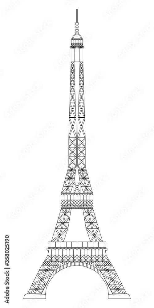 Eiffel Tower isolated on white background. Real scale image