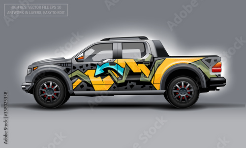 Editable template for wrap SUV with abctract graffiti decal. Hi-res vector graphics.