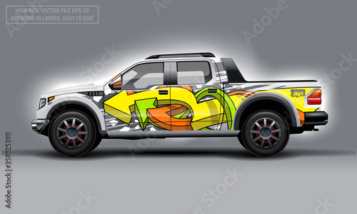 Editable template for wrap SUV with abctract graffiti arrows decal. Hi-res vector graphics.