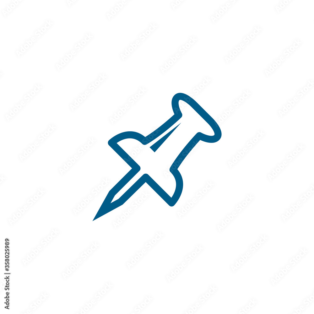 Push Pin Line Blue Icon On White Background. Blue Flat Style Vector Illustration. Push Pin Line Blue Icon On White Background. Blue Flat Style Vector Illustration.
