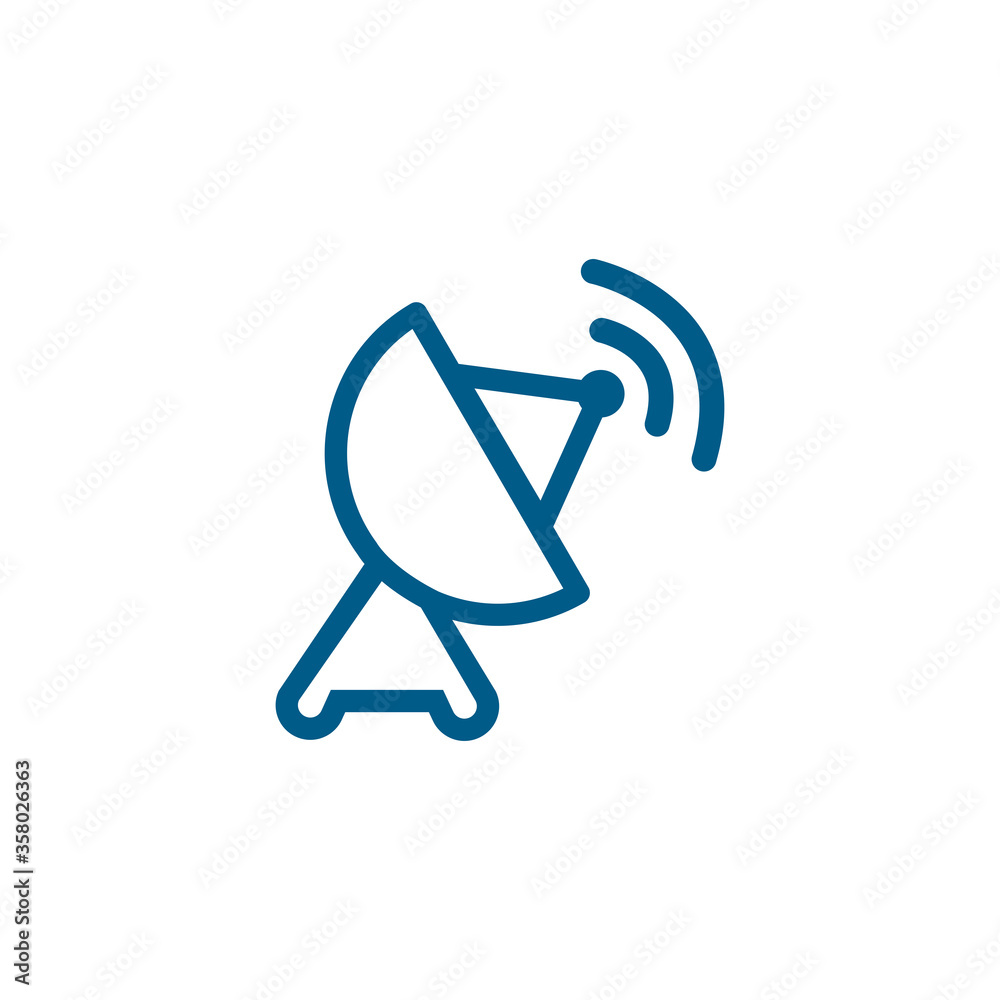 Satellite Dish Line Blue Icon On White Background. Blue Flat Style Vector Illustration.
