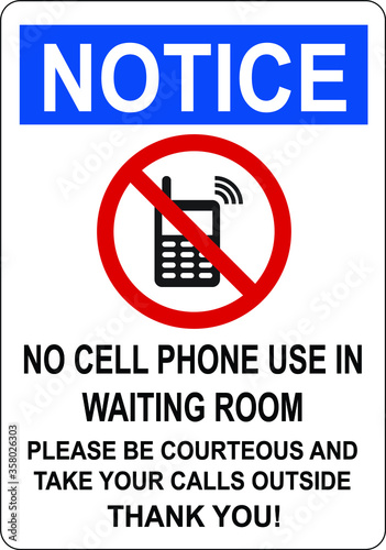 No Cell Phone Use in Waiting Room Sign