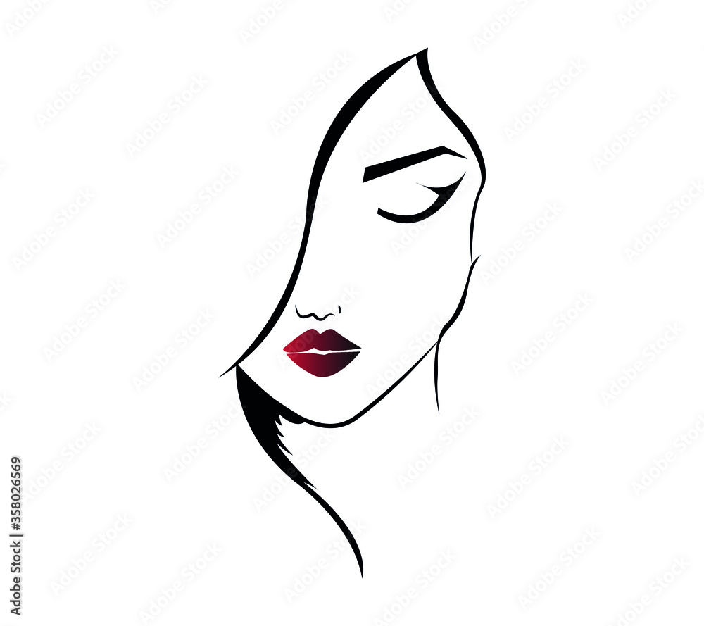 Beautiful young woman face makeup vector drawing sketch. Fashion portrait illustration. Beautiful young woman face makeup vector drawing sketch. Fashion portrait illustration.