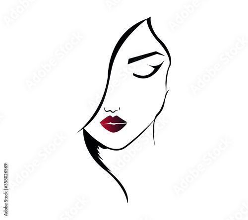 Beautiful young woman face makeup vector drawing sketch. Fashion portrait illustration.