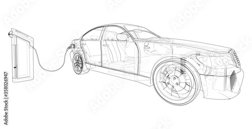 Electric Vehicle Charging Station Sketch. Vector
