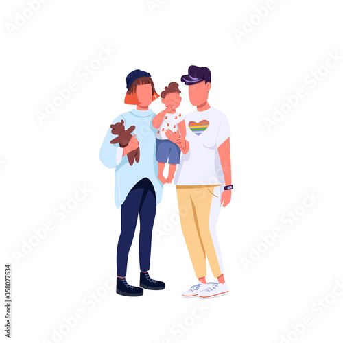 Same sex family flat color vector faceless characters