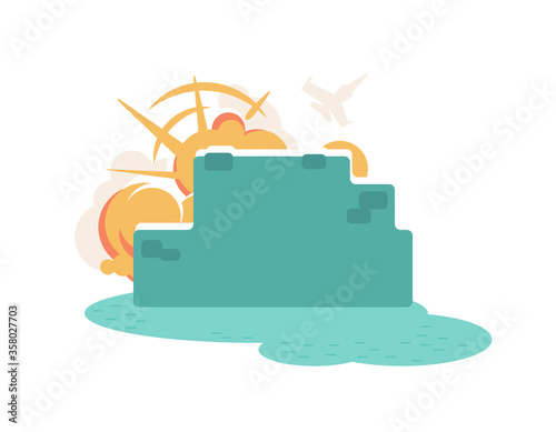 City aerial bombing 2D vector web banner, poster