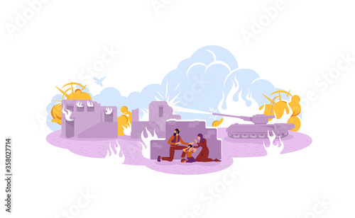 War refugees 2D vector web banner, poster