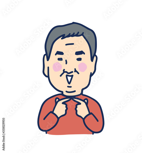照れているかわいい中年男性の上半身