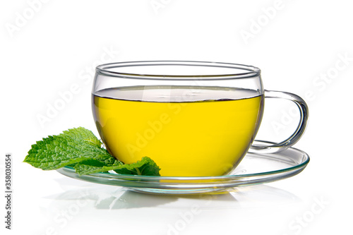 Cup of lemon tea isolated on white background