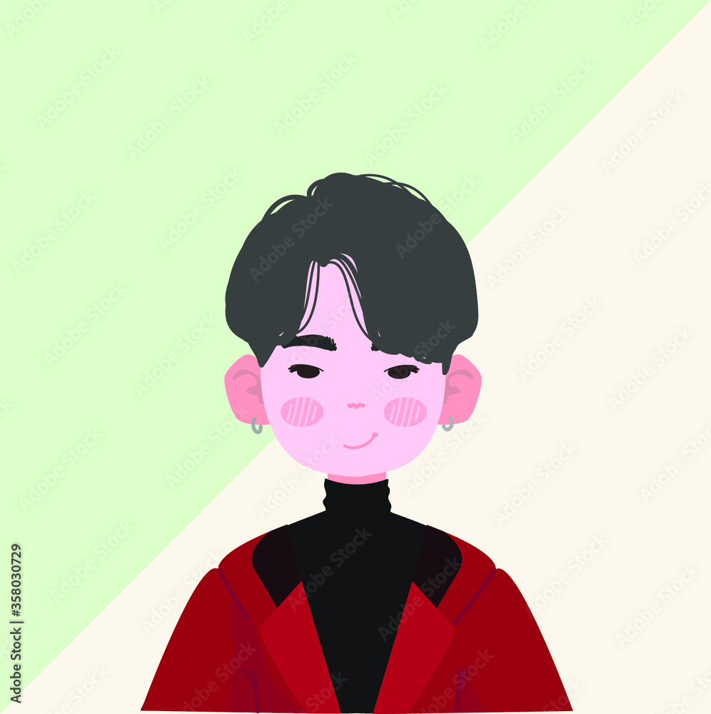 Cute Asian Boy Vector Illustration. K-Pop Boyband Vector Illustration. Handsome Stylish Boy Vector Illustration. Cute Asian Boy Vector Illustration. K-Pop Boyband Vector Illustration. Handsome Stylish Boy Vector Illustration.