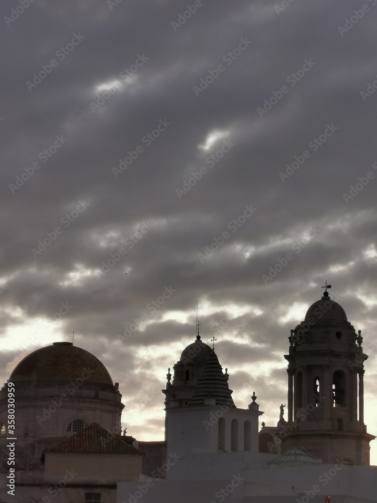 photo of cadiz cathedral at evening