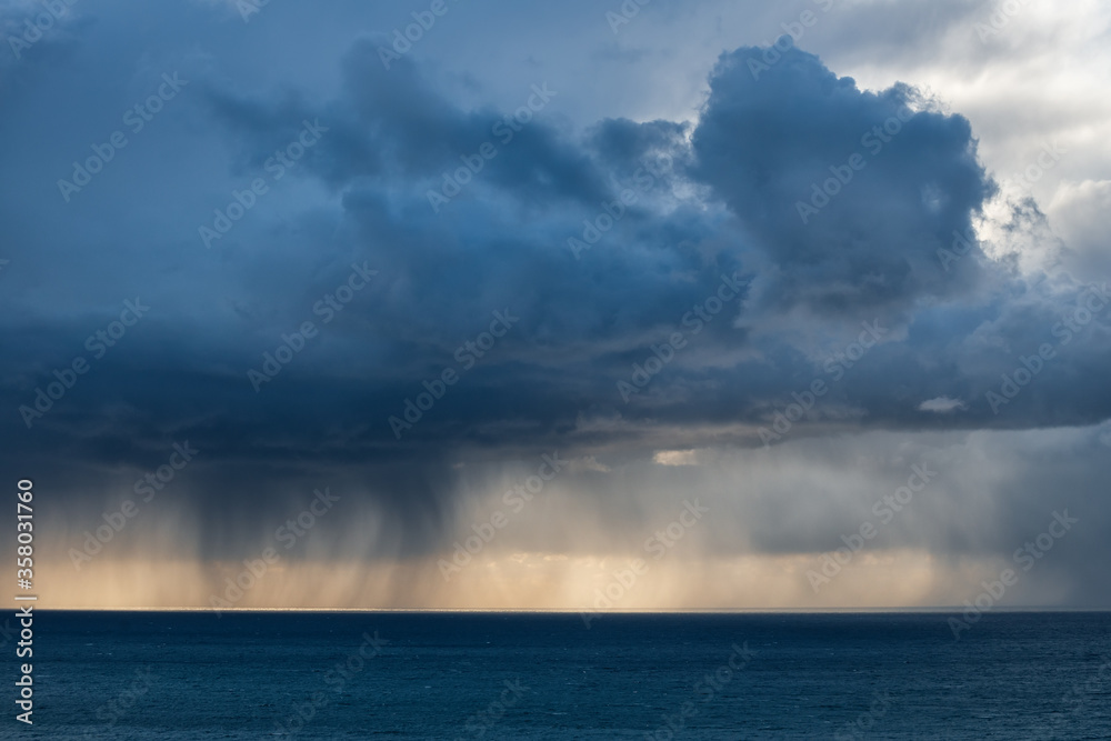 Dark clouds and rain over the Black sea