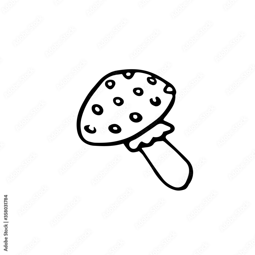Hand drawn contour icon of a fly agaric mushroom in the Doodle style. Simple vector illustration isolated on a white background Hand drawn contour icon of a fly agaric mushroom in the Doodle style. Simple vector illustration isolated on a white background