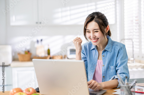 Asian woman work at home
