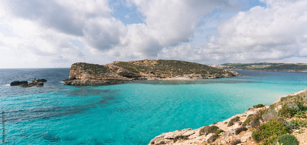 Scenic view of the coastline on the island of Comino in Malta