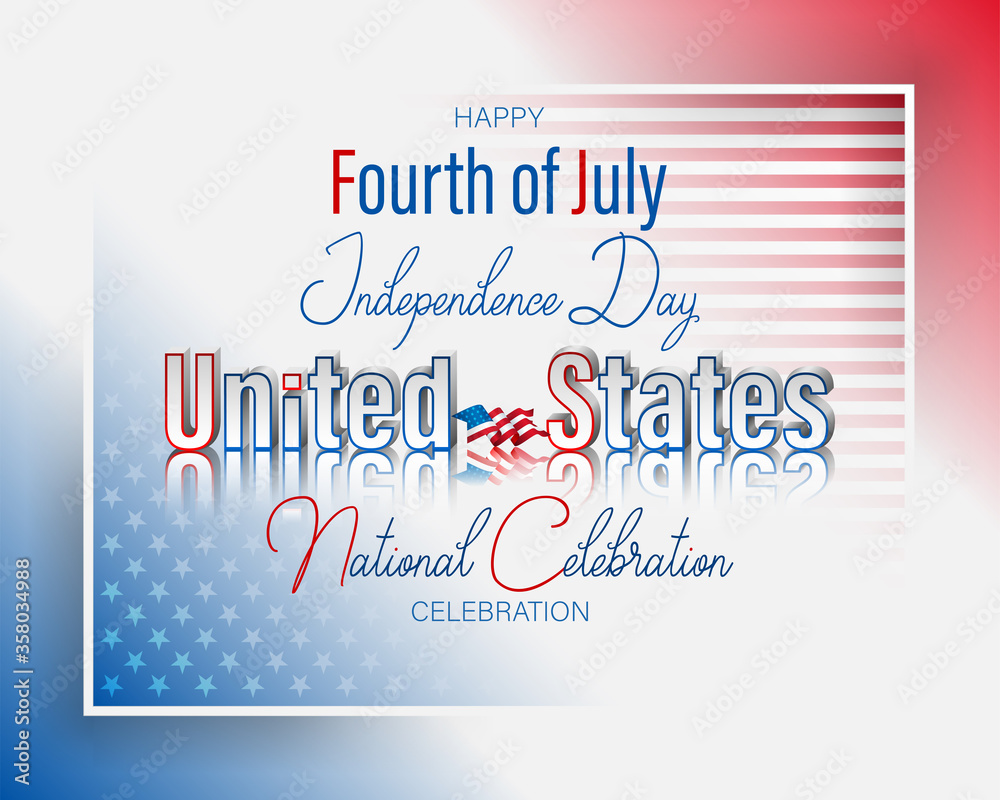 Fototapeta premium Holiday design, background with 3d texts and handwriting, national flag colors for Fourth of July, American Independence day, celebration; Vector illustration