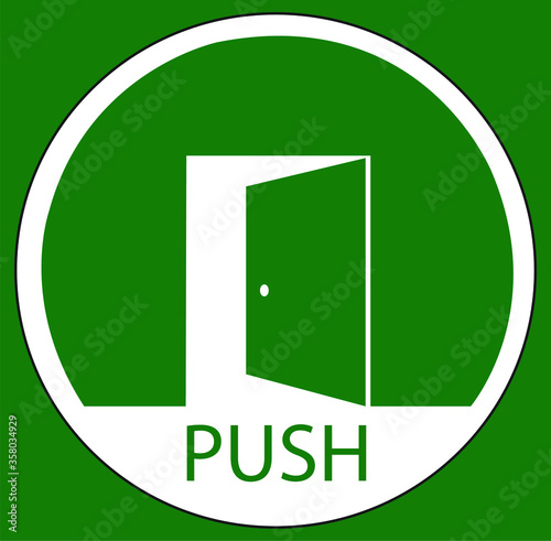Push door sign sticker label notice vector green push