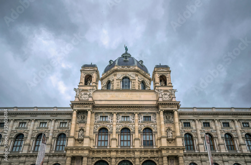Hoffburg Imperial Palace in Vienna, Austria. Luxurious baroque facade and gloomy rainy sky