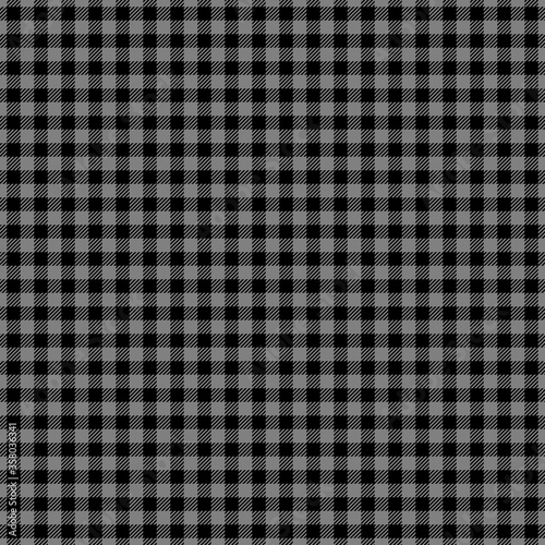 Gingham black grey checkered seamless pattern. Plaid repeat design background.