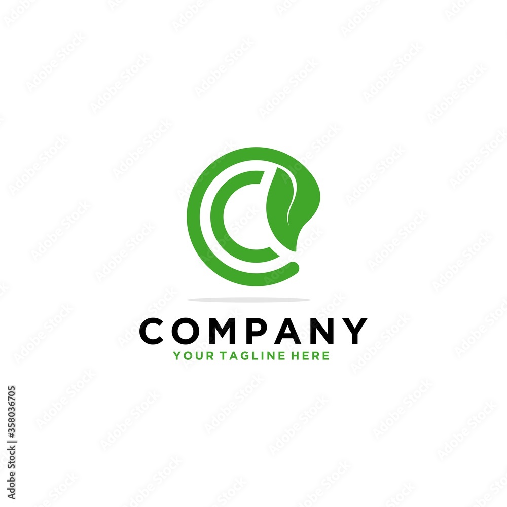 letter C logo concept, nature green leaf symbol, initials C icon