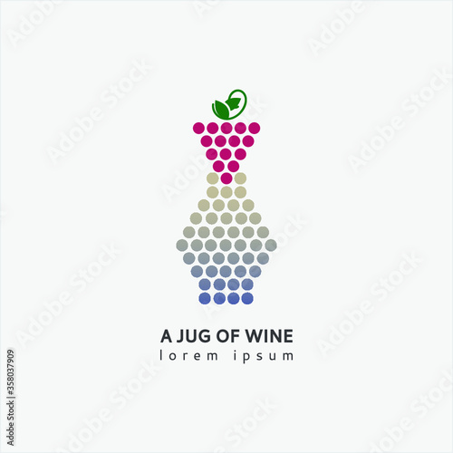 Logo template Wine production winemaking with a jug and grape vine and bunch