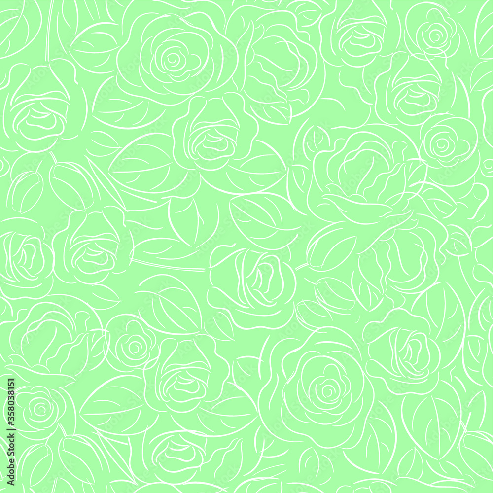 Fototapeta Seamless vector pattern with contour flowers with roses and tulips Wallpaper with floral ornament. Background with flowers.