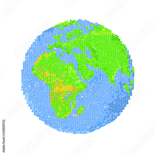 Globe pixel, a pixel map of the world. Earth pixel. Vector globe. Earth icon illustration