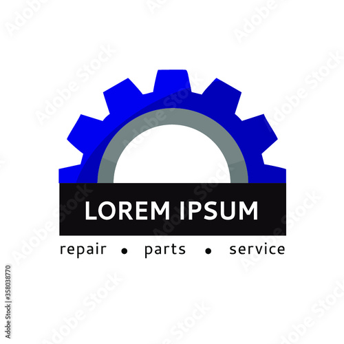 Logo template gear. Auto parts, movement with the die under the text. Banner for the repair, service station. Maintenance and repair of cars logo.