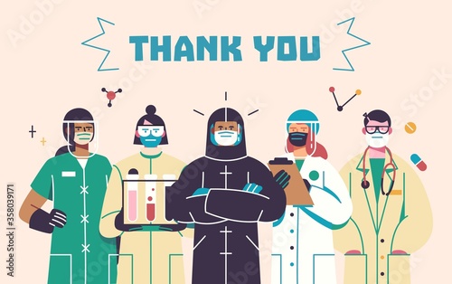 Thank you doctors and nurses working in the hospitals and fighting the coronavirus, vector illustration