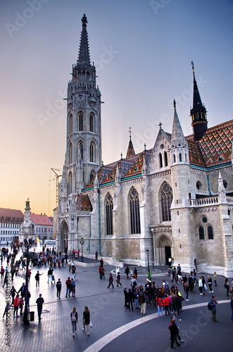 Matthias Church located in Budapest, Hungary, in front of the Fisherman's Bastion at the heart of Buda's Castle District