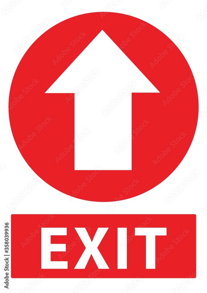 Social distancing concept for preventing coronavirus covid-19 with red exit sign Social distancing concept for preventing coronavirus covid-19 with red exit sign