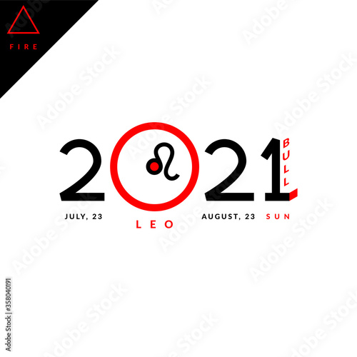 Leo zodiacal sign inside the ruler planet of it, astrological headline banner of 2021th year of the bull