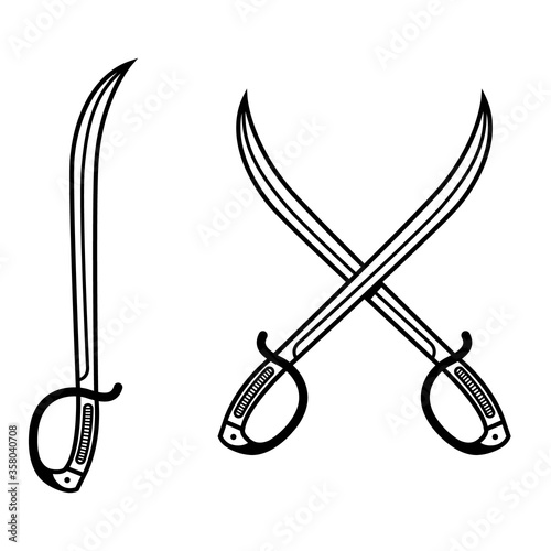 Crossed fencing swords isolated on white background. Design element for logo, label, sign, badge. Vector illustration